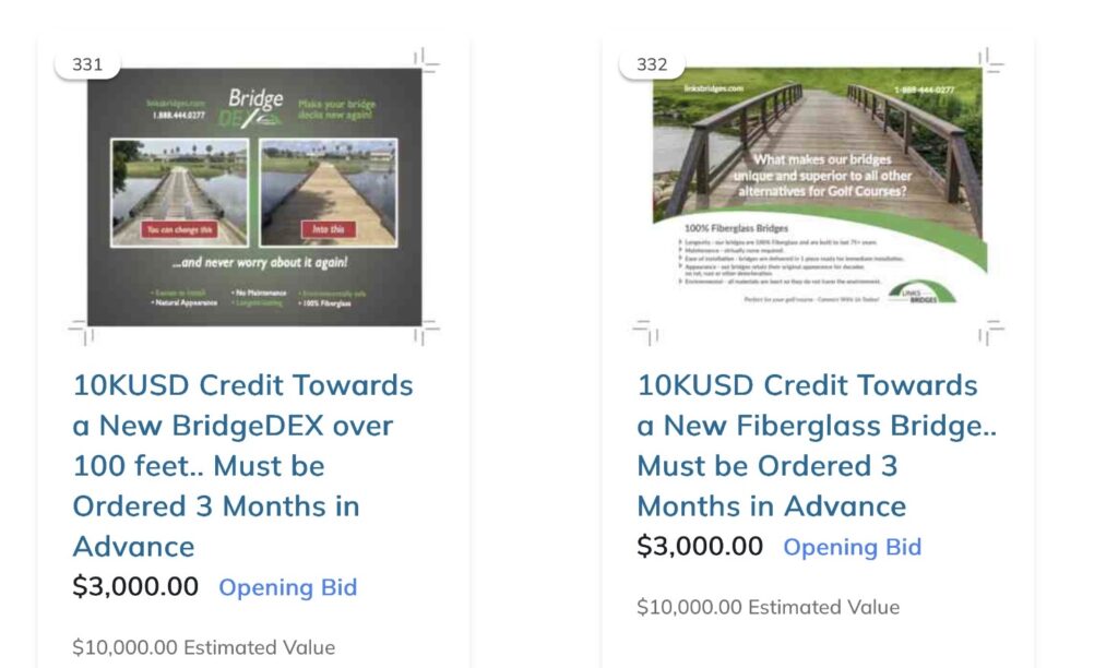 Fiberglass Bridge & BridgeDEX donation for GCSAA Centennial Auction